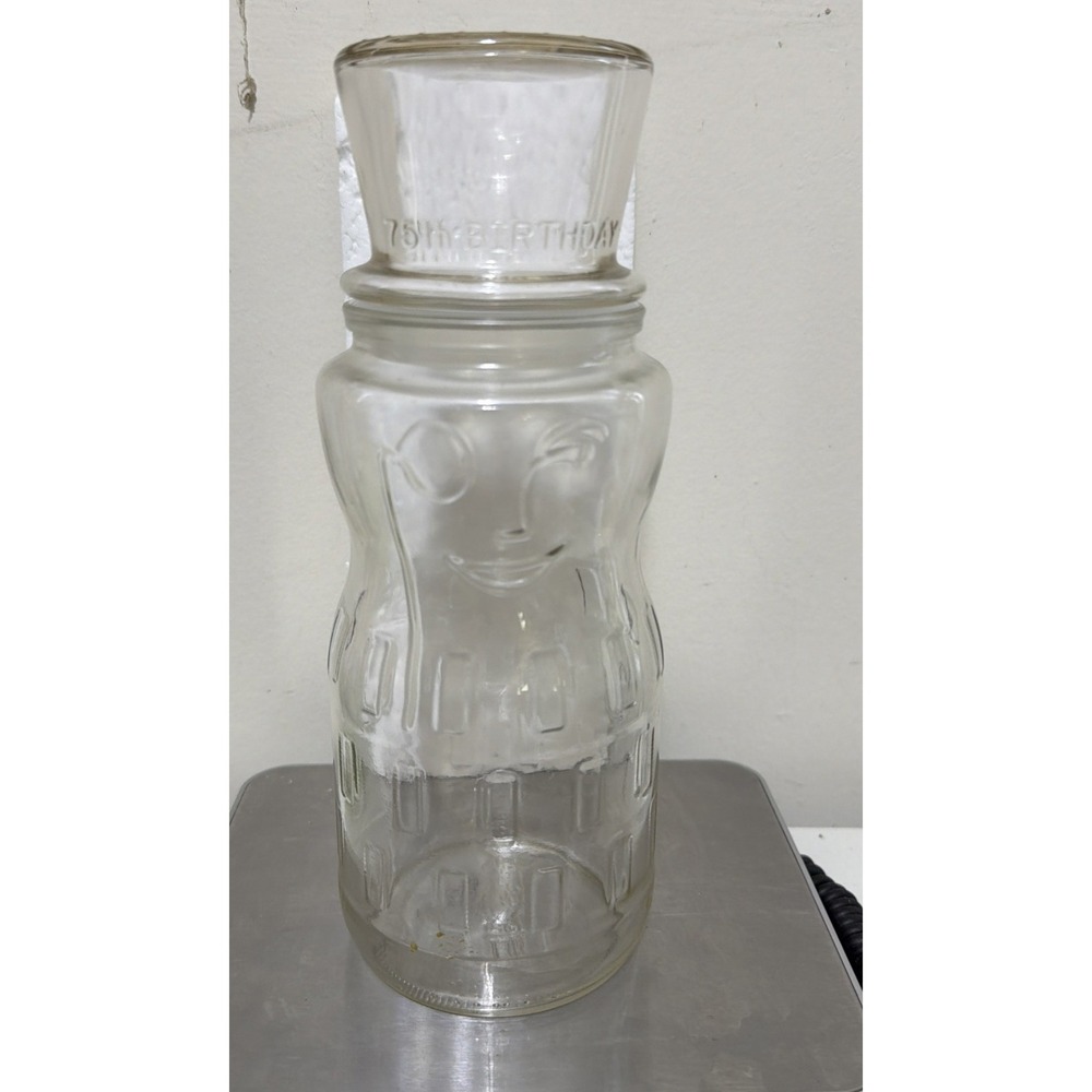Vintage Mr. Peanut 75th Birthday Anniversary Glass Jar 1991 Embossed